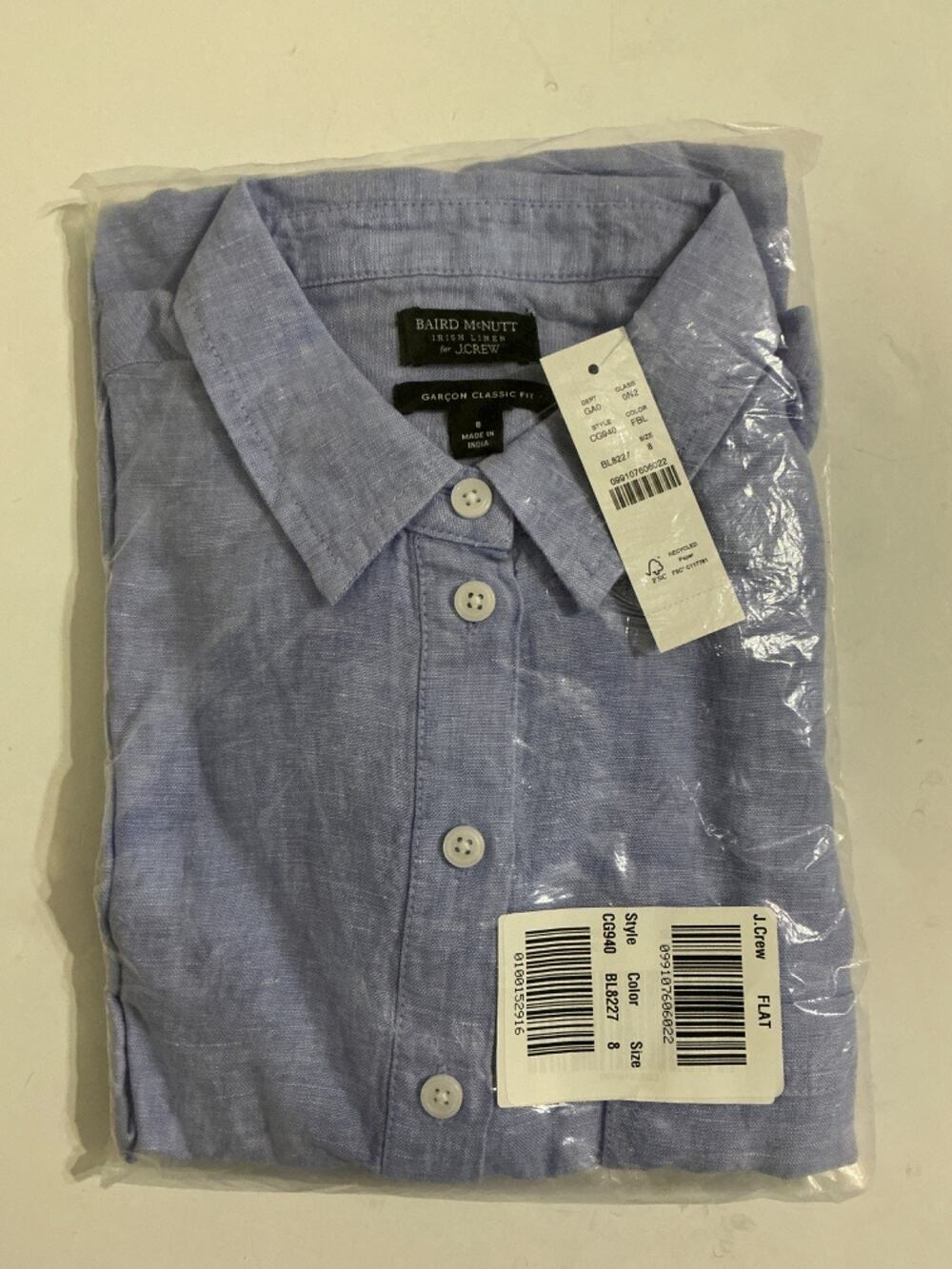 J.Crew Boys Baird McNutt Irish Linen Button-Down Shirt Size 8 Blue Classic Fit N